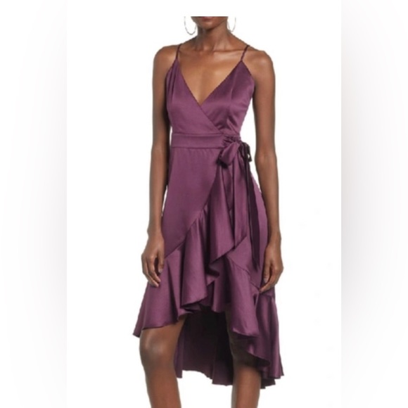 Band of Gypsies Dresses & Skirts - Band of Gypsies plum satin ruffle wrap dress